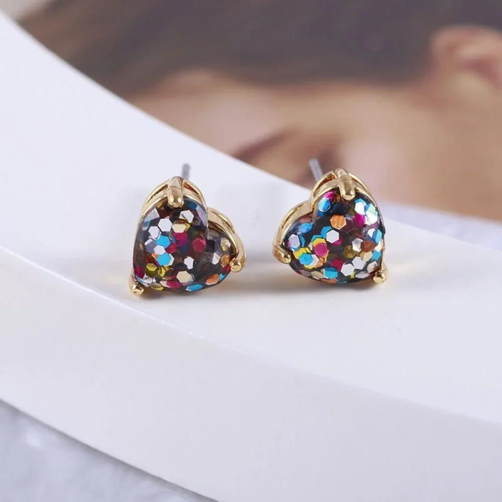 Kate Spade My Love Glitter Heart Stud Earrings - Multi-Color with Dust Bag - Picture 6 of 9